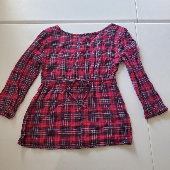 Y2K Aeropostale Shirt Babydoll Womens XS Red Plaid Henley Tunic Long Sleeve - Picture 3 of 8